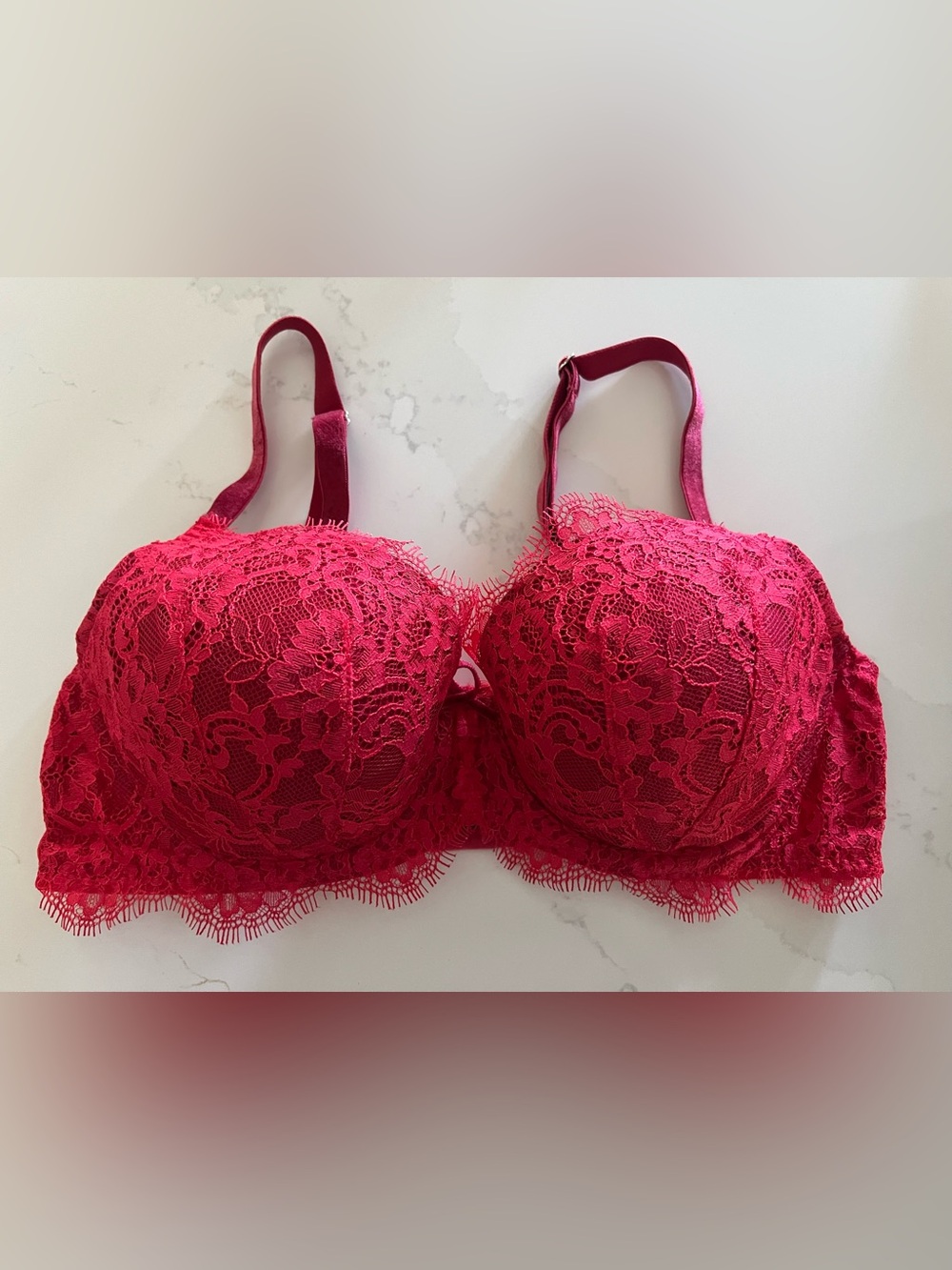 Victoria's Secret Dream Angels Lined Lace & Velvet Demi Bra Dark Pink 34D